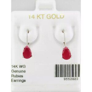 Genuine 1.34 Cts Ruby Earrings 14k White Gold